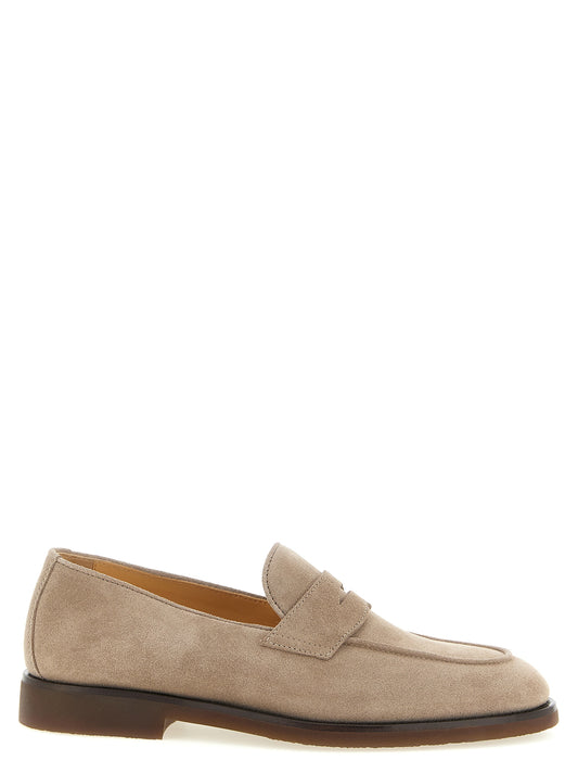 Loafer Slip-On Shoes by Brunello Cucinelli for men in calfskin leather gray & light-grey features an dynamic silhouette from the Men's Calfskin Leather Loafer Slip-On Shoes collection, defined by a dynamic almond toe style and for a dynamic look.