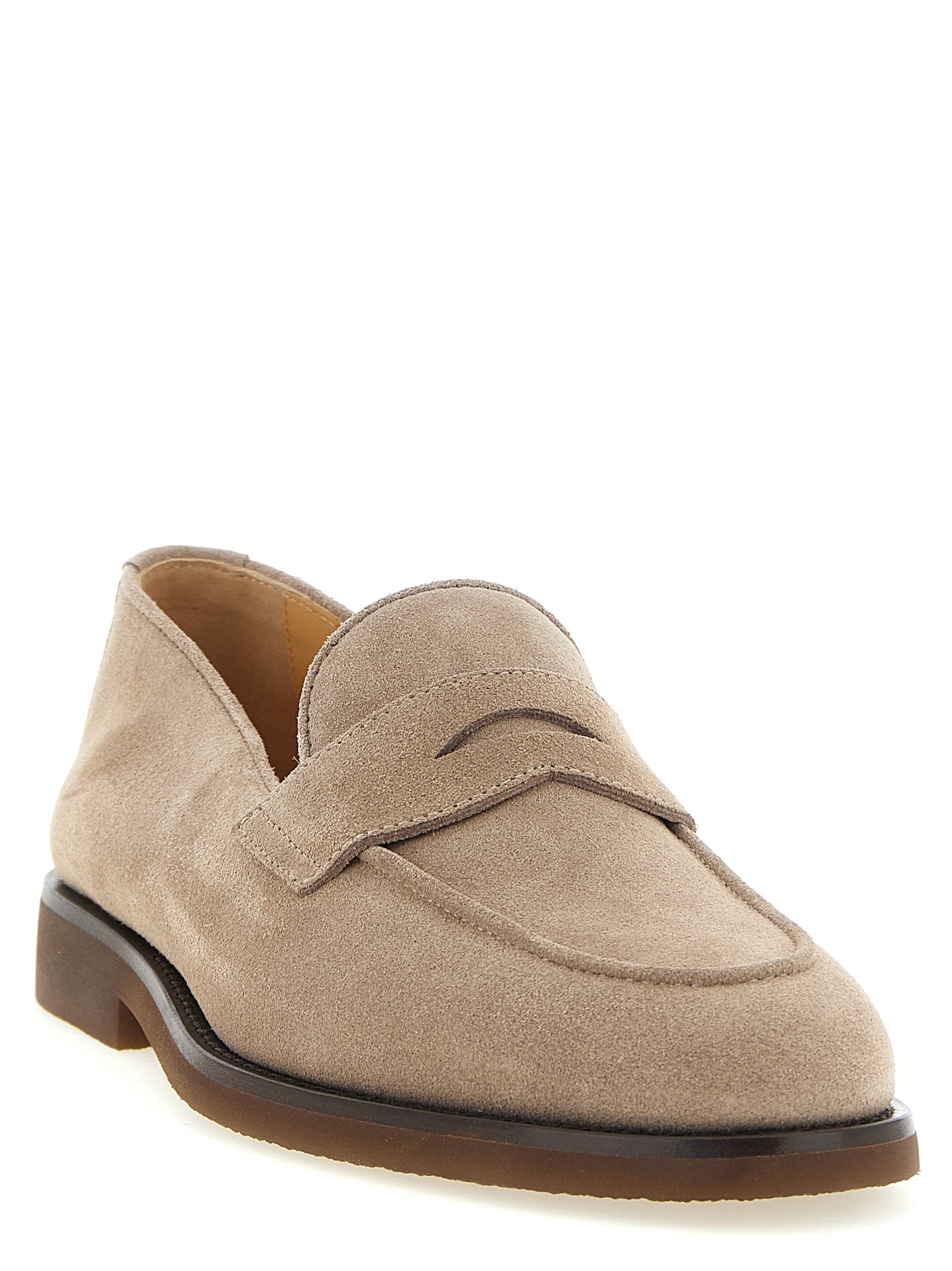 Loafer Slip-On Shoes by Brunello Cucinelli for men in calfskin leather gray & light-grey showcases a resplendent Men's Calfskin Leather Loafer Slip-On Shoes aesthetic, defined by its resplendent almond toe style and elegant .