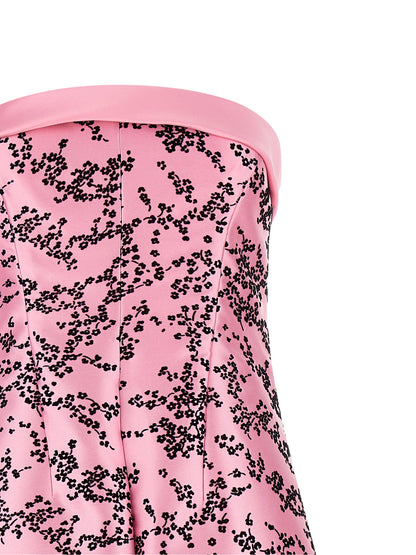 Dress by Alberta Ferretti for women in polyester & silk multicolor, pink & floral features a dramatic silhouette, showcasing an elegant strapless neckline and that flows into a dramatic midi.
