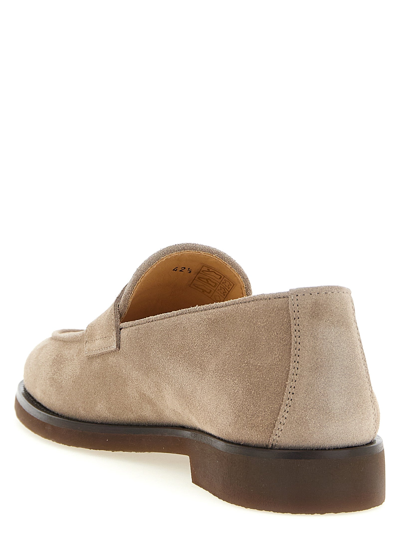 Loafer Slip-On Shoes by Brunello Cucinelli for men in calfskin leather gray & light-grey features an ergonomic silhouette, perfectly showcasing Men's Calfskin Leather Loafer Slip-On Shoes with its distinct and elegant almond toe style.