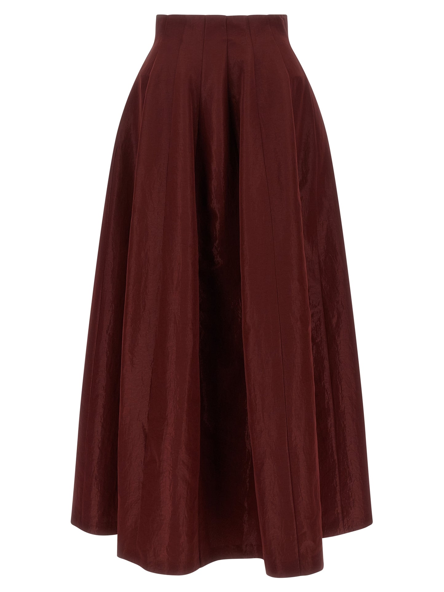 Skirt by Alberta Ferretti for women in polyester burgundy, multicolor, natural & red features an tailored silhouette, artfully capturing the essence of Women's A Line Flared High Rise Polyester Skirt in a sophisticated maxi mini.