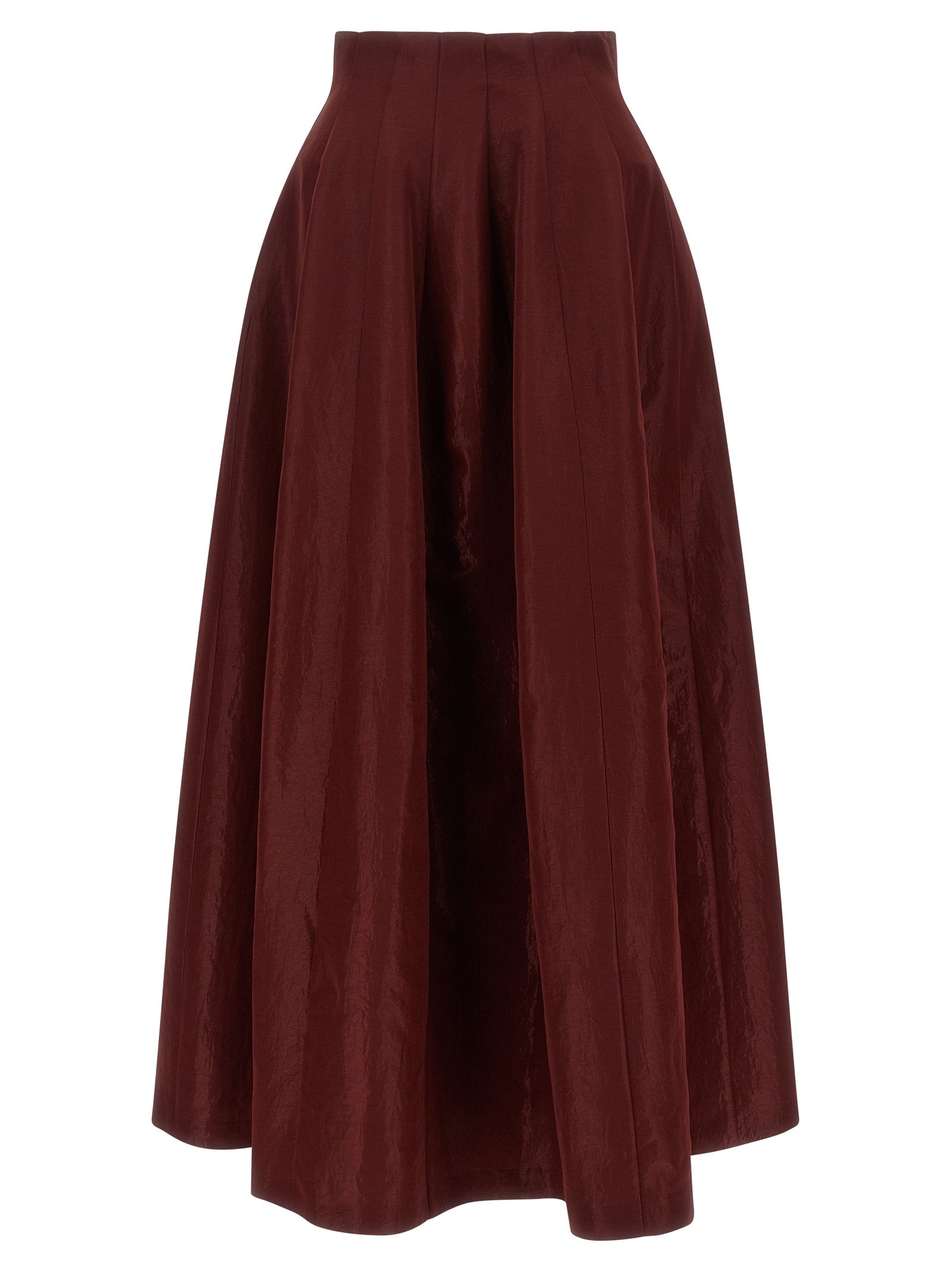 Skirt by Alberta Ferretti for women in polyester burgundy, multicolor, natural & red features an tailored silhouette, artfully capturing the essence of Women's A Line Flared High Rise Polyester Skirt in a sophisticated maxi mini.