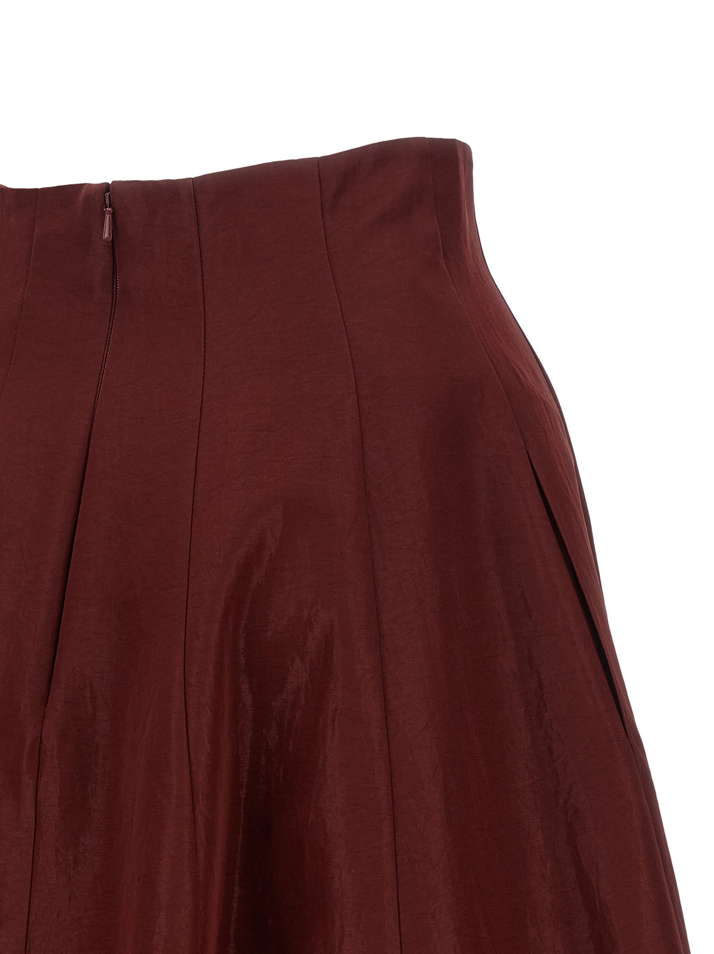 Skirt by Alberta Ferretti for women in polyester burgundy, multicolor, natural & red showcases a sultry silhouette, elegantly defined by its maxi mini and the sophisticated sultry design of the Women's A Line Flared High Rise Polyester Skirt.