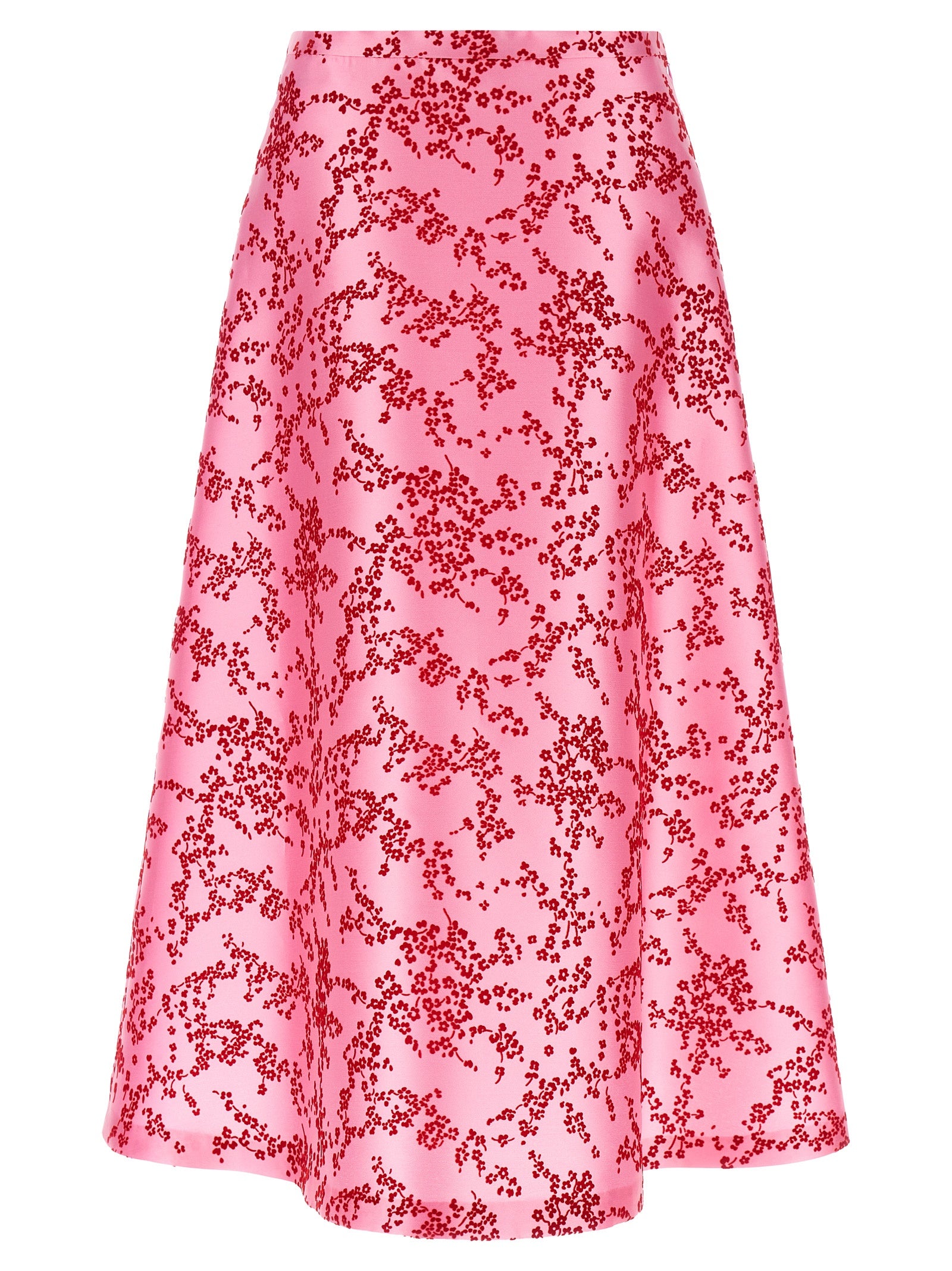 Skirt by Alberta Ferretti for women in polyester & silk multicolor, pink, red, floral & print features a captivating silhouette, showcasing the captivating Women's A Line Polyester & Silk Skirt design with a sophisticated midi mini for a captivating look.
