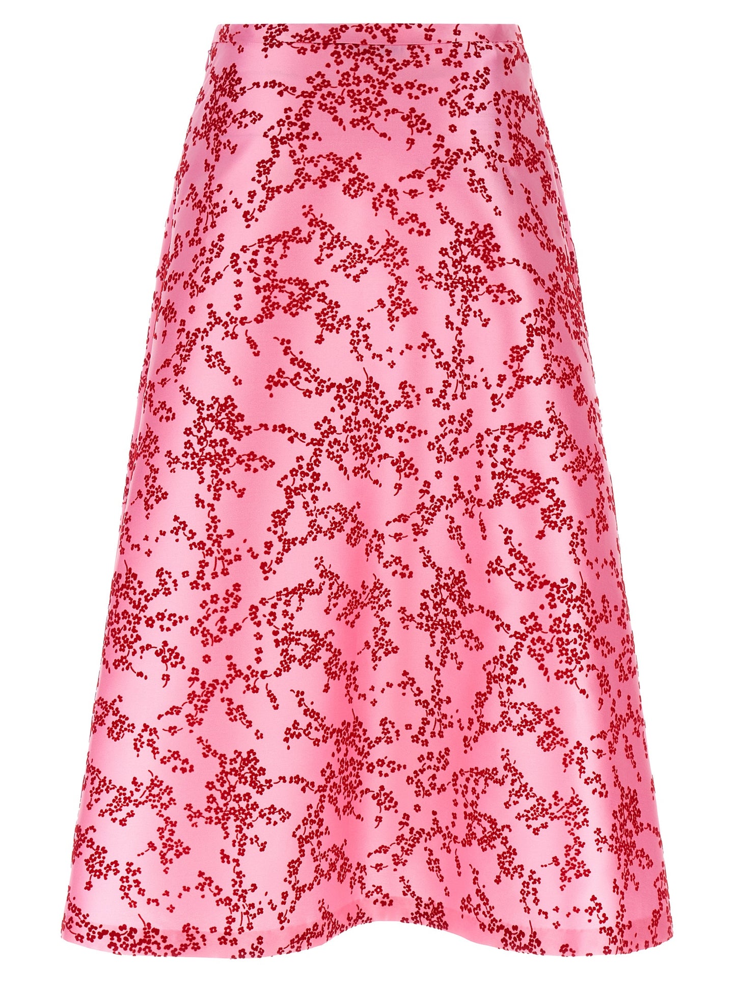 Skirt by Alberta Ferretti for women in polyester & silk multicolor, pink, red, floral & print features a sublime silhouette, showcasing the sublime design of the Women's A Line Polyester & Silk Skirt in a sophisticated midi mini.