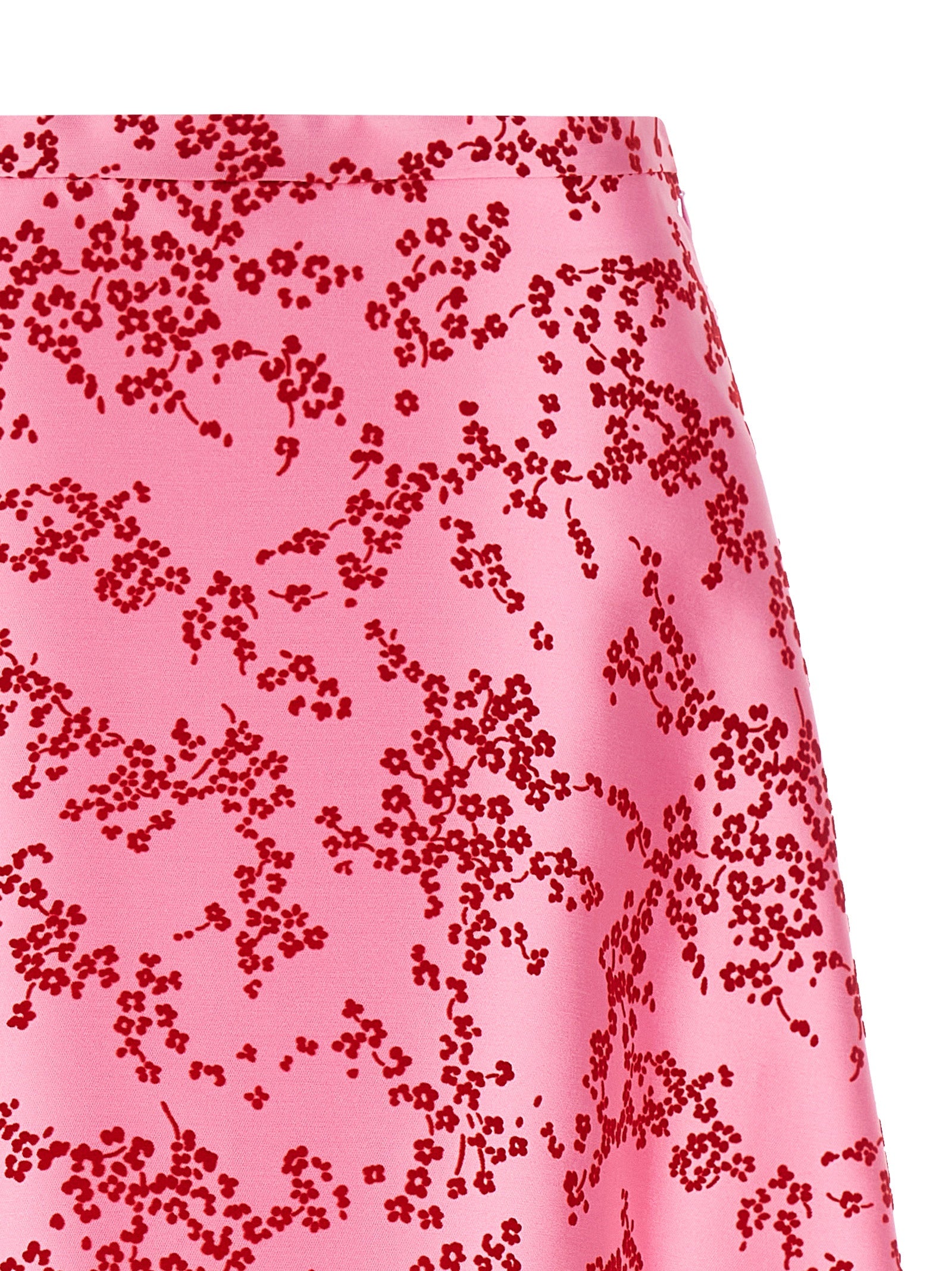 Skirt by Alberta Ferretti for women in polyester & silk multicolor, pink, red, floral & print showcases a sultry silhouette, elegantly defined by its midi mini and the sophisticated sultry design of the Women's A Line Polyester & Silk Skirt.