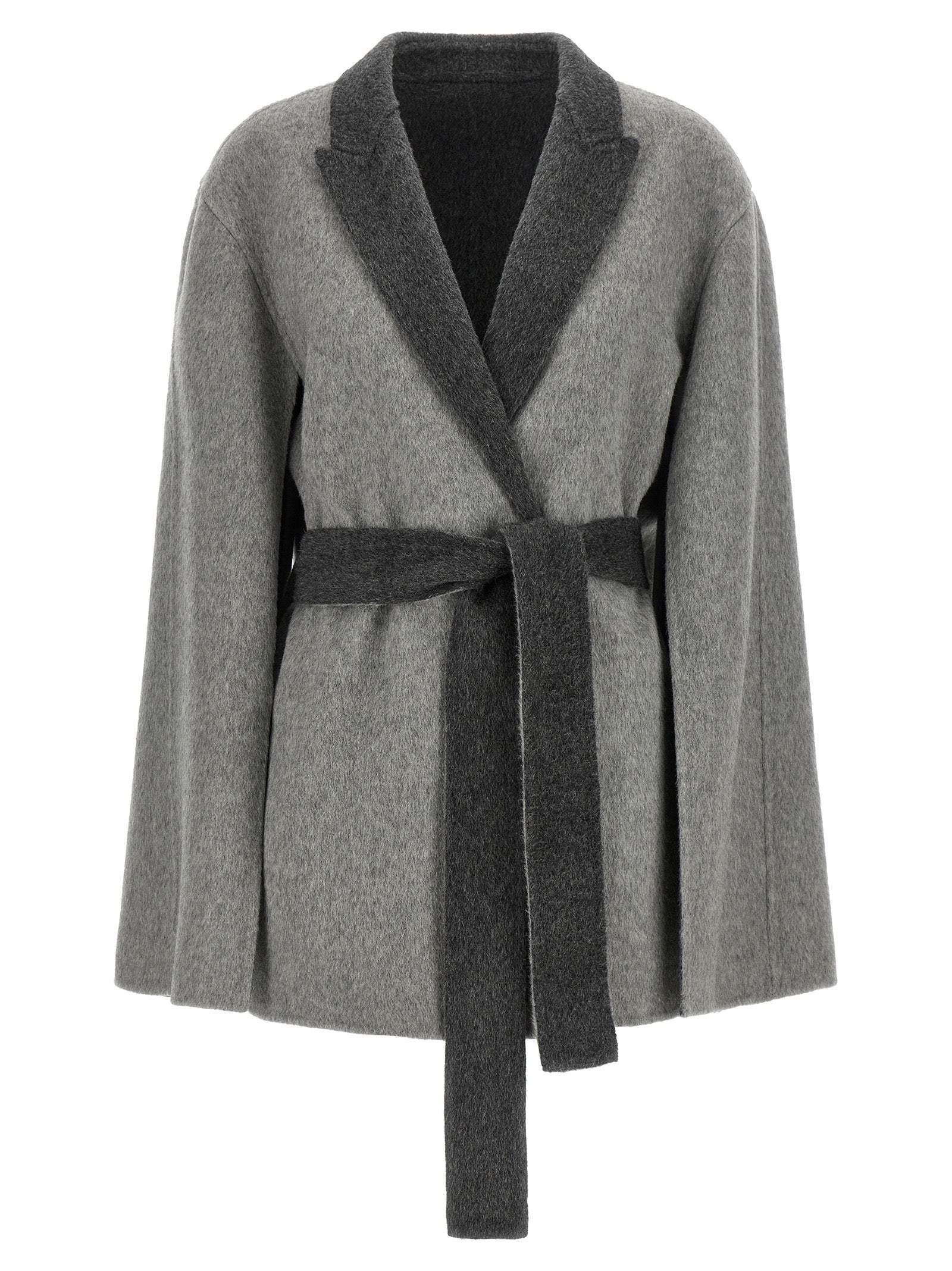 Cardigan by Alberta Ferretti for women in wool gray, light-grey & signature showcases a captivating silhouette, artfully detailed with a captivating and split neckline for a truly sophisticated captivating look.