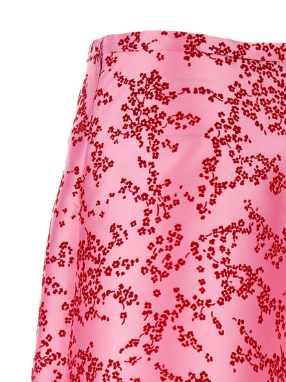 Skirt by Alberta Ferretti for women in polyester & silk multicolor, pink, red, floral & print features a captivating silhouette, showcasing the captivating Women's A Line Polyester & Silk Skirt design with a sophisticated midi mini for a captivating look.