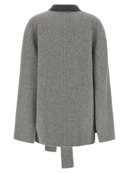 Cardigan by Alberta Ferretti for women in wool gray, light-grey & signature showcases a luxurious silhouette, meticulously detailed with a sophisticated split neckline and for a refined finish.