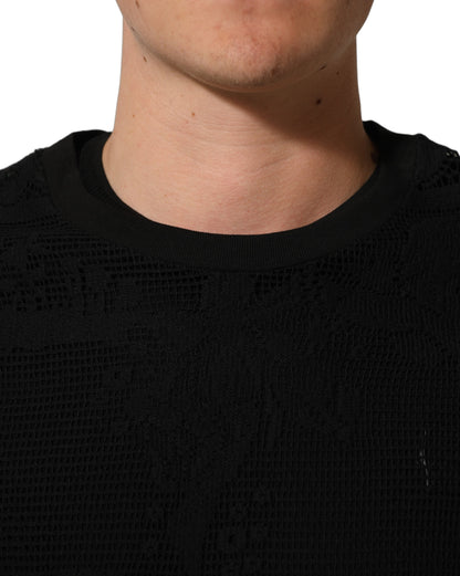Dolce & Gabbana Men's Crew Neck Nylon Cotton Lace T-Shirt - Black Floral