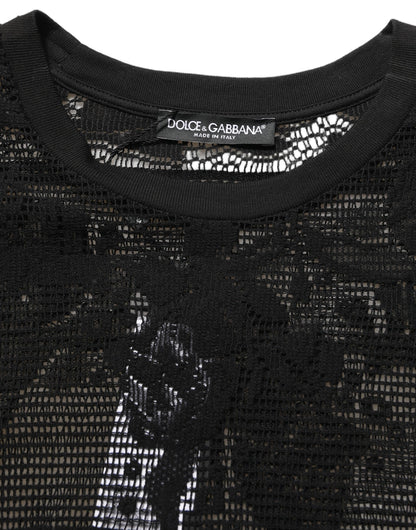 Dolce & Gabbana Men's Crew Neck Nylon Cotton Lace T-Shirt - Black Floral