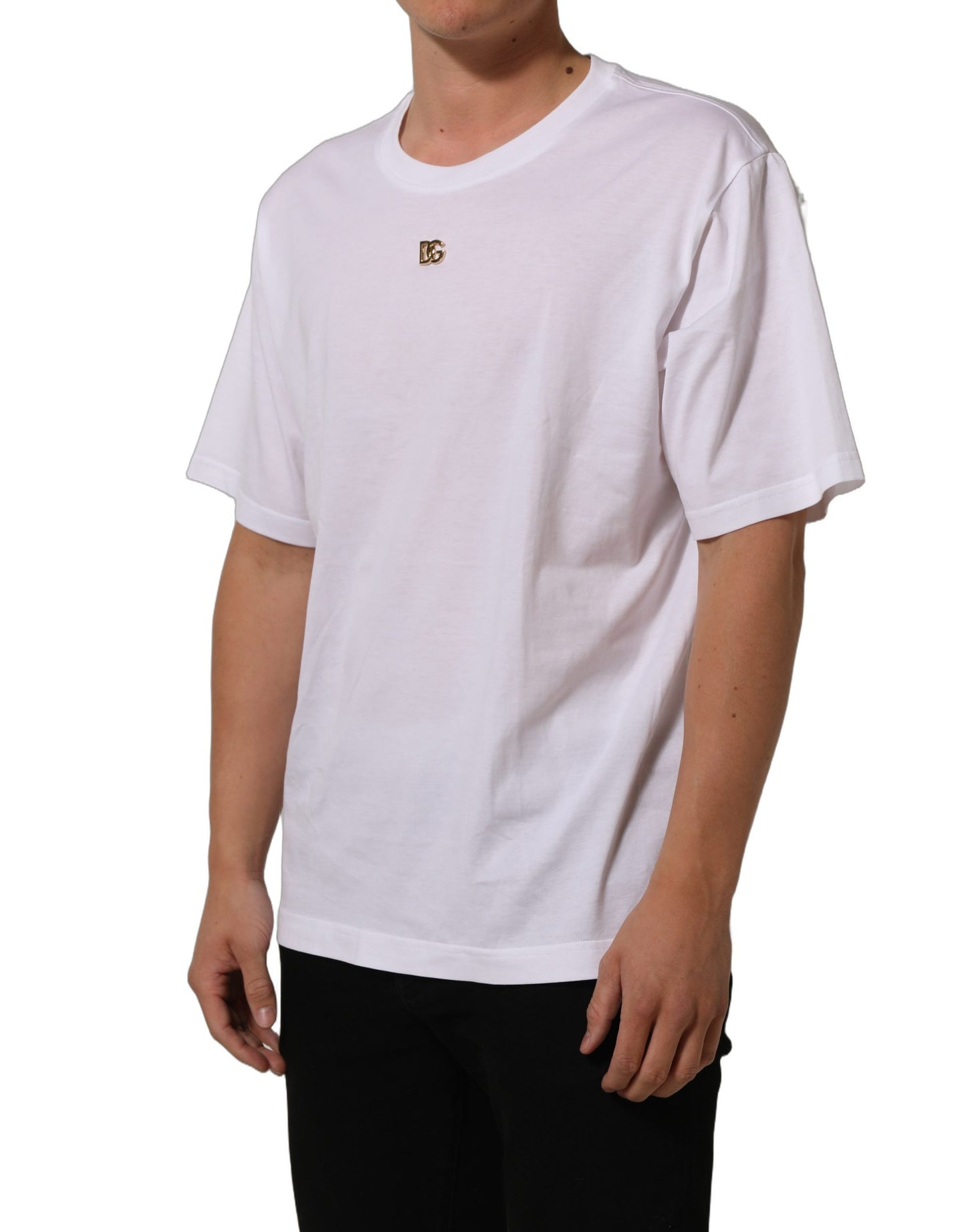 Dolce & Gabbana White Metal DG Logo Short Sleeves T-shirt