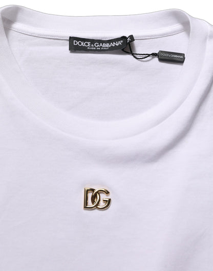 Dolce & Gabbana White Metal DG Logo Short Sleeves T-shirt