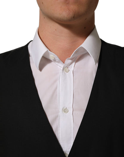 Dolce & Gabbana Black Wool Stretch Waistcoat Formal Vest