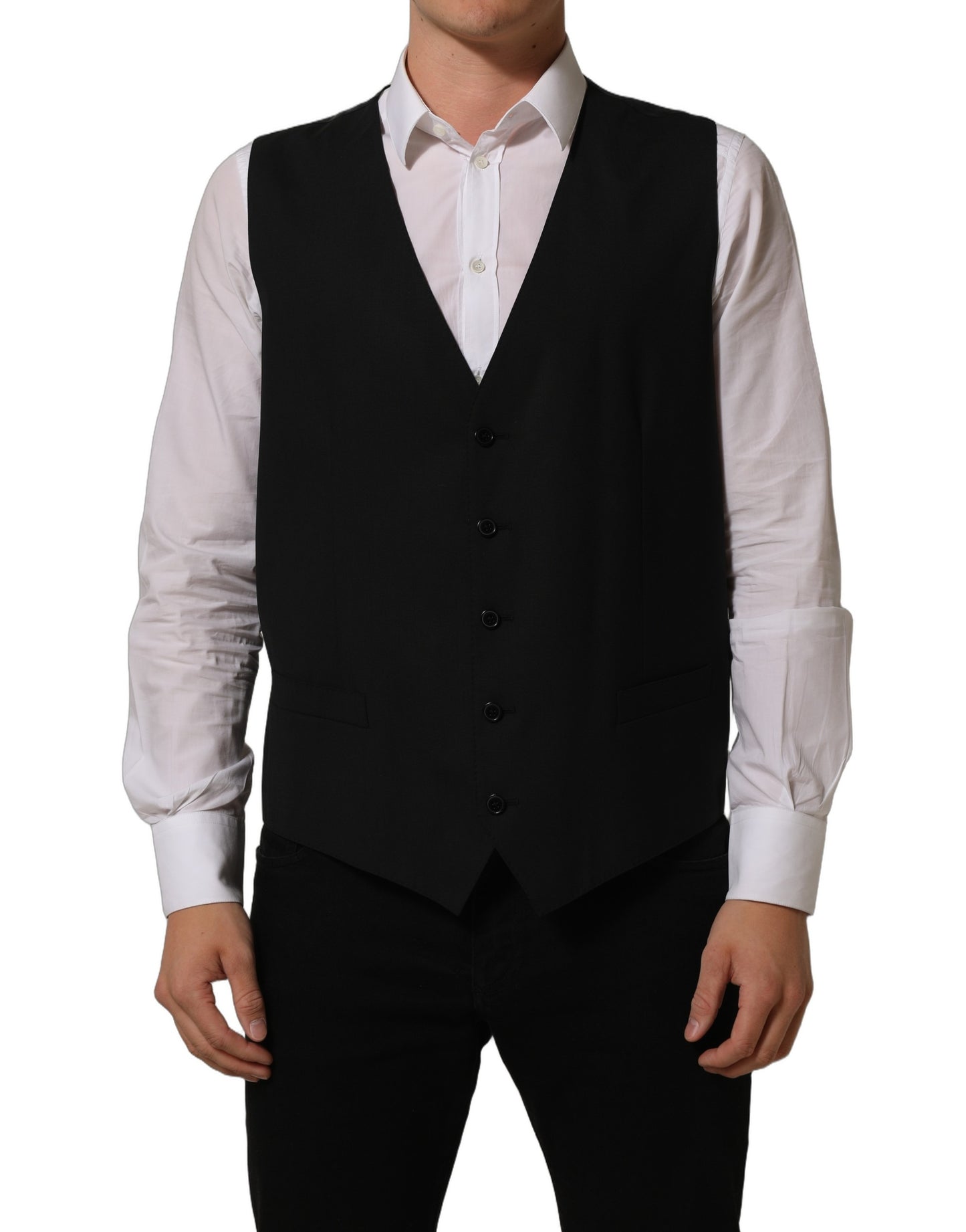 Dolce & Gabbana Black Wool Stretch Waistcoat Formal Vest