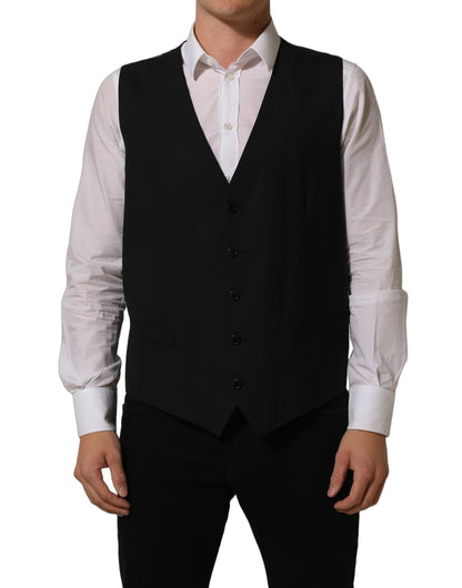 Dolce & Gabbana Black Wool Stretch Waistcoat Formal Vest