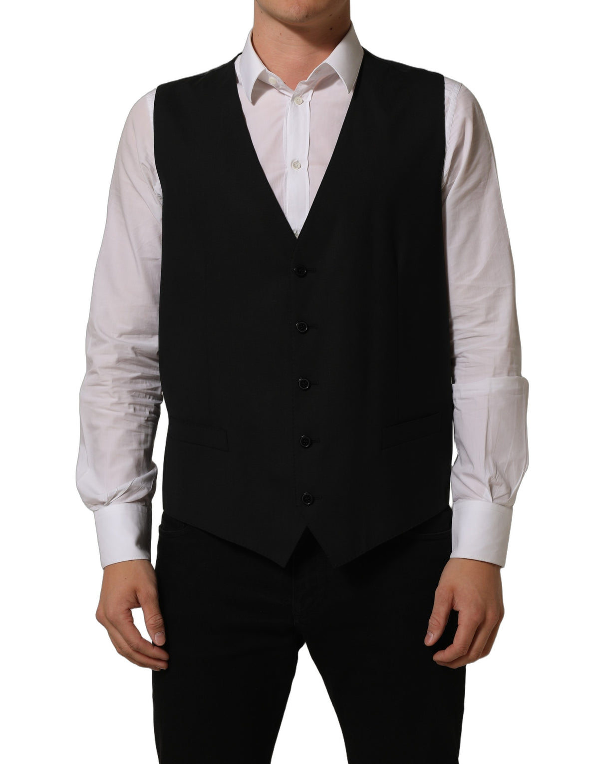 Dolce & Gabbana Men's Virgin Wool Viscose & Cupro Vest - Black