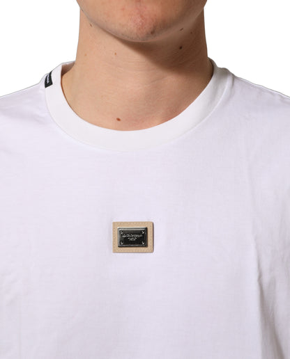 Dolce & Gabbana White Cotton Logo Plaque Crew Neck T-shirt