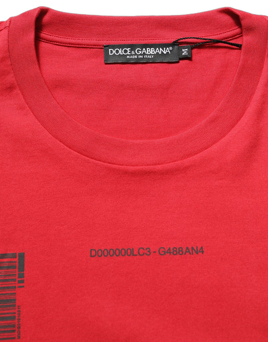 Dolce & Gabbana Red Cotton Graphic Print Crew Neck T-shirt