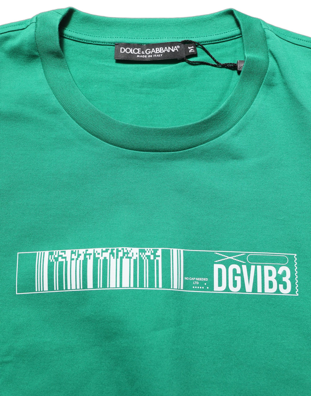 Dolce & Gabbana Men's Short-Sleeve Crew Neck Cotton T-Shirt - Green White Print