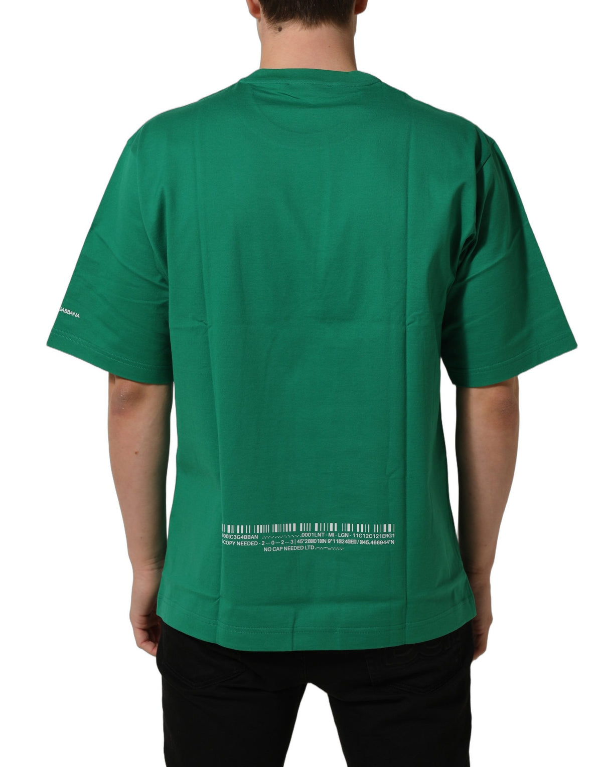 Dolce & Gabbana Men's Short-Sleeve Crew Neck Cotton T-Shirt - Green White Print