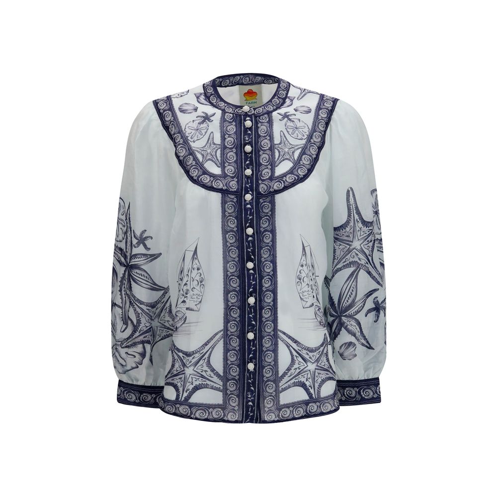Blouse by FARM RIO for women in ramie & polyester white & print features an polished silhouette, showcasing a sophisticated and long-sleeve detail for a truly polished finish.