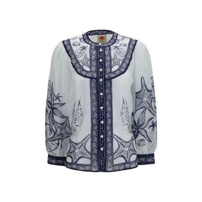 Blouse by FARM RIO for women in ramie & polyester white & print features an polished silhouette, showcasing a sophisticated and long-sleeve detail for a truly polished finish.