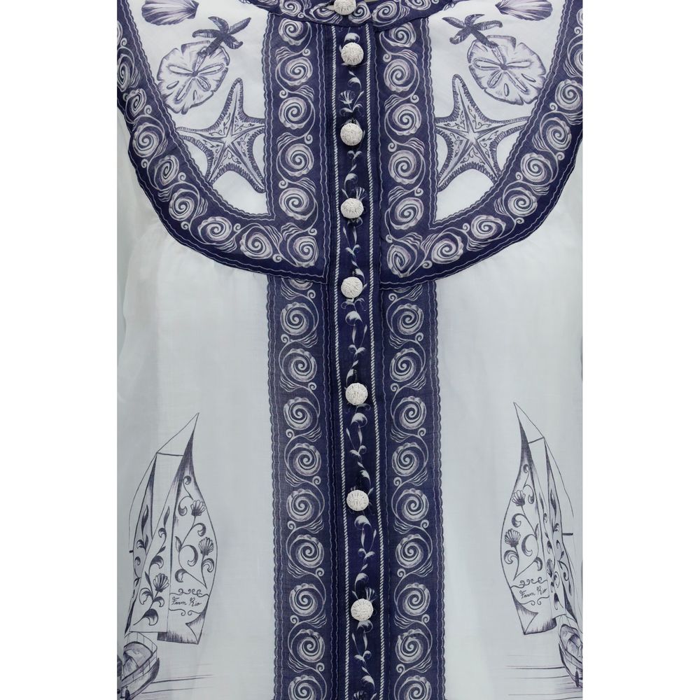 Blouse by FARM RIO for women in ramie & polyester white & print features an architectural silhouette with a refined and elegant for a architectural look.