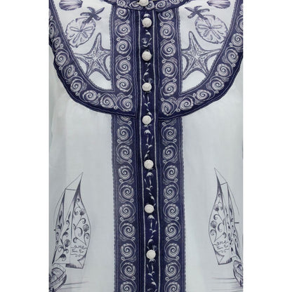 Blouse by FARM RIO for women in ramie & polyester white & print features an architectural silhouette with a refined and elegant for a architectural look.