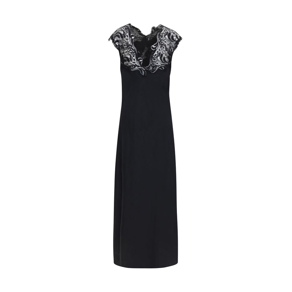 Dress by Ferragamo for women in silk black presents a sinuous silhouette, showcasing a sophisticated and detailed with a sinuous long for a refined finish.