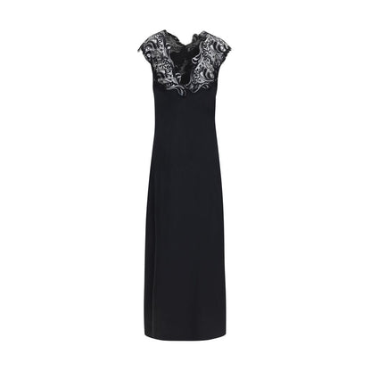 Dress by Ferragamo for women in silk black presents a sinuous silhouette, showcasing a sophisticated and detailed with a sinuous long for a refined finish.