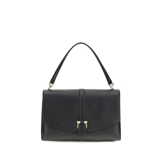 Large Shoulder Flap Clutch Bag by Ferragamo for women in bos taurus calf leather black features a distinguished silhouette, showcasing a secure flap and distinguished with versatile shoulder-strap & handle for a distinguished finish.