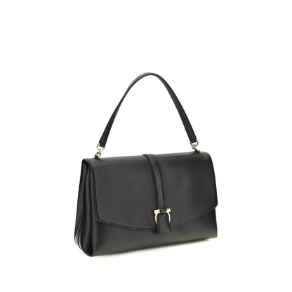 Large Shoulder Flap Clutch Bag by Ferragamo for women in bos taurus calf leather black presents a versatile silhouette, showcasing a secure flap and versatile with versatile shoulder-strap & handle for a sophisticated look.