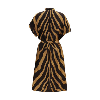 Dress by Ferragamo for women in viscose twill animal, multicolor, patterned & print features an eye catching silhouette with a sophisticated square neckline, elegant , and a refined midi for a eye catching aesthetic.