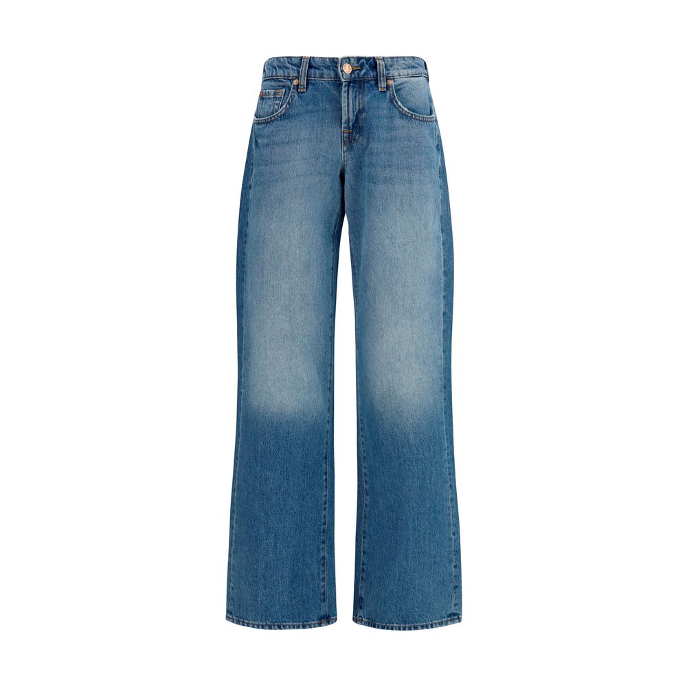Jeans by 7FOR for women in denim cotton blue & signature presents a tailored silhouette, showcasing a tailored straight-leg, relaxed-fit & regular-fit and long cut with a refined low rise for a truly tailored aesthetic.