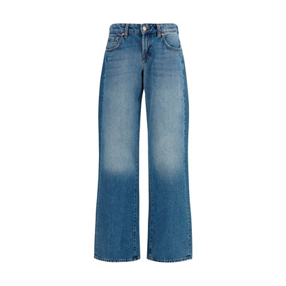Jeans by 7FOR for women in denim cotton blue & signature presents a tailored silhouette, showcasing a tailored straight-leg, relaxed-fit & regular-fit and long cut with a refined low rise for a truly tailored aesthetic.