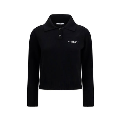 Sweater by Givenchy for women in cashmere wool & capra leather black & signature showcases a discreet silhouette, finished with a discreet and for a discreet look.