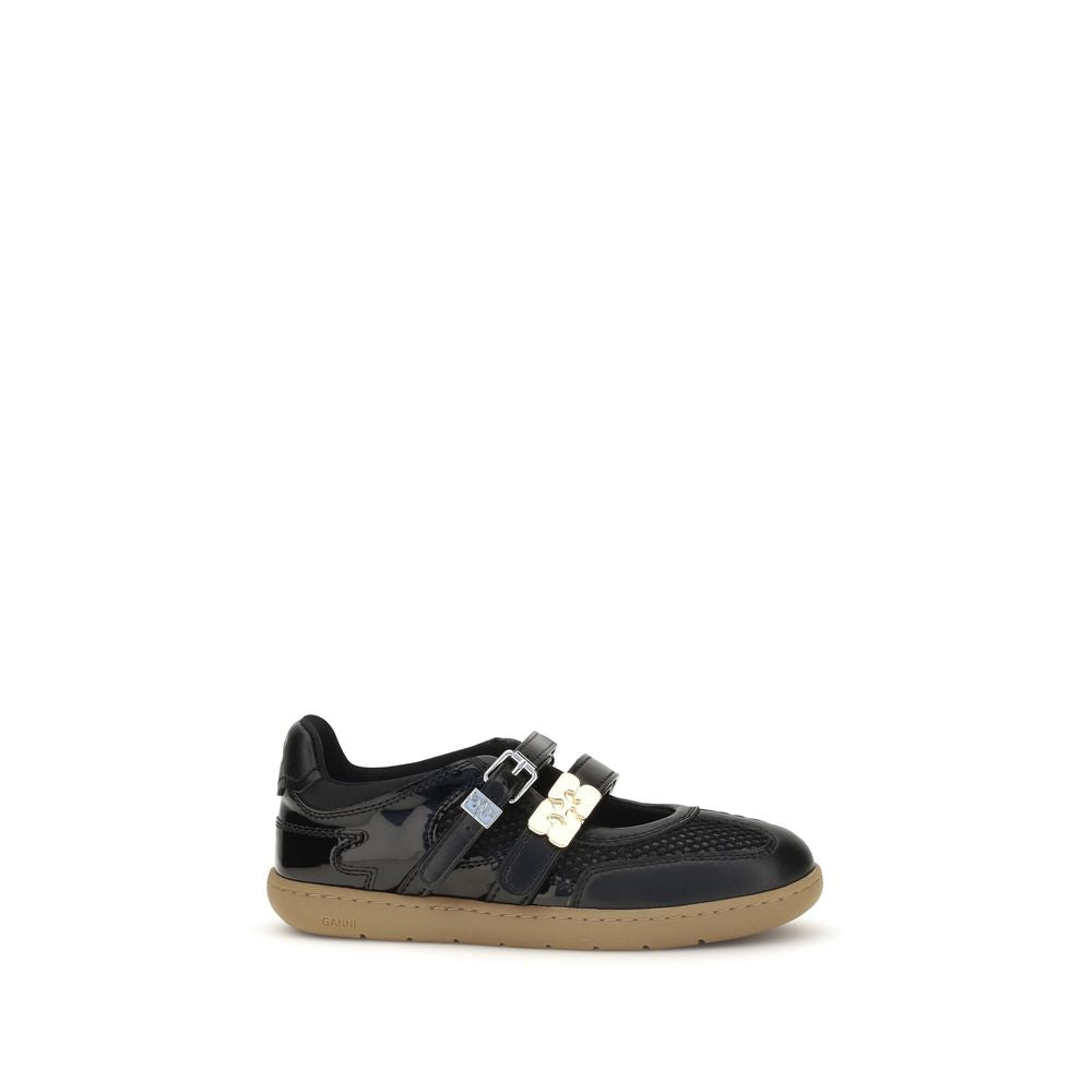 Ballet Flat Shoes by Ganni for women in tu polyester & polyurethane black showcases a dynamic silhouette, artfully capturing Women's TU Polyester & Polyurethane Ballet Flat Shoes through its distinctive and elegant .