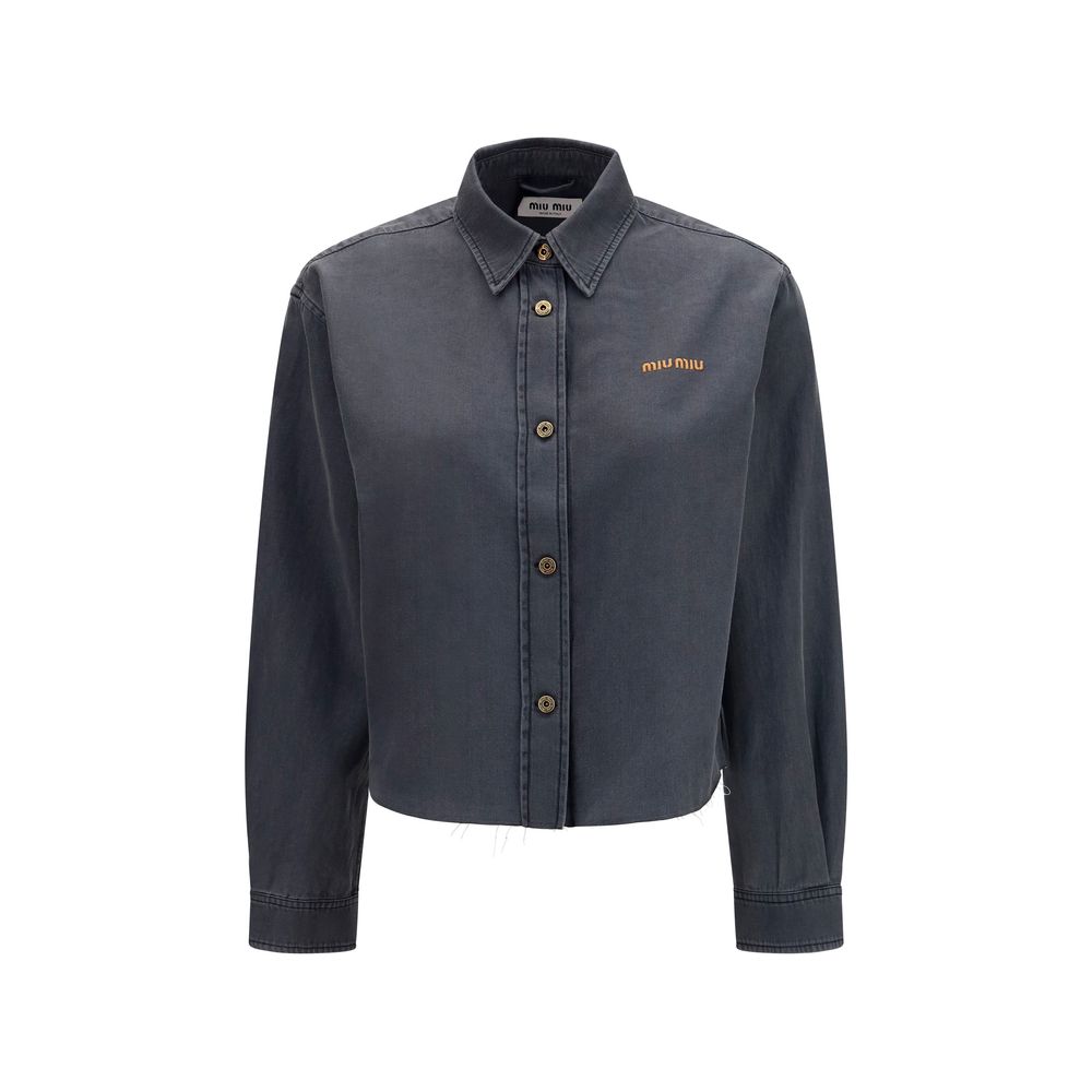 Shirt by Miu Miu for women in denim cotton gray features an architectural silhouette with a refined and elegant for a architectural look.