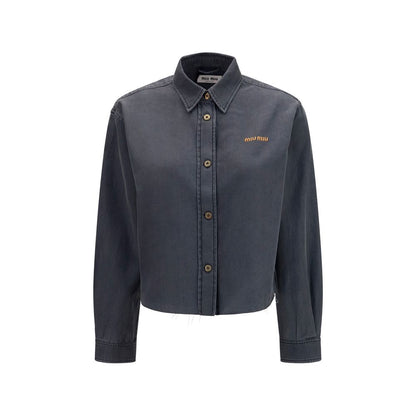 Shirt by Miu Miu for women in denim cotton gray features an architectural silhouette with a refined and elegant for a architectural look.