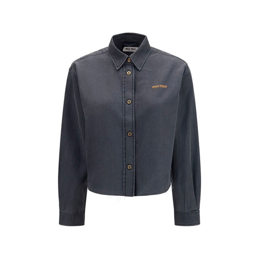 Shirt by Miu Miu for women in denim cotton gray features an architectural silhouette with a refined and elegant for a architectural look.