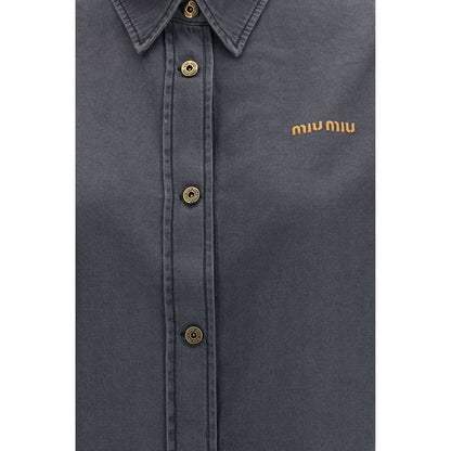 Shirt by Miu Miu for women in denim cotton gray showcases a sleek silhouette, elegantly detailed with a sleek and for a sleek finish.