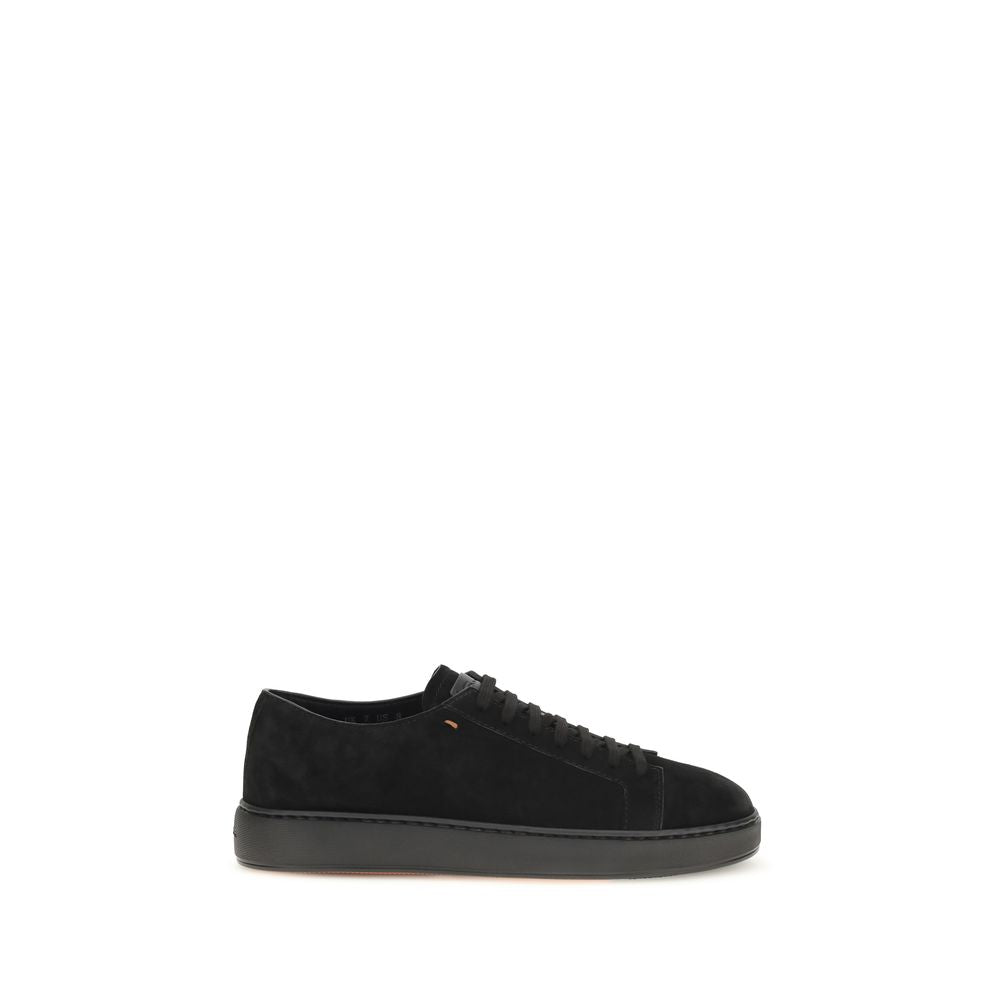 Sneakers by Santoni for men in bos taurus calf suede leather black presents a impeccable silhouette as Men's Low Top Bos Taurus Calf Suede Leather Sneakers, expertly defined by a impeccable low-top style for a impeccable, high-fashion look.