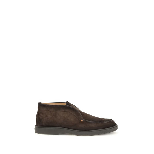 Flat Ankle Boots by Santoni for men in bos taurus calf suede leather brown showcases a impeccable silhouette as Men's Bos Taurus Calf Suede Leather Flat Ankle Boots, artfully defined by a impeccable flat and a impeccable .