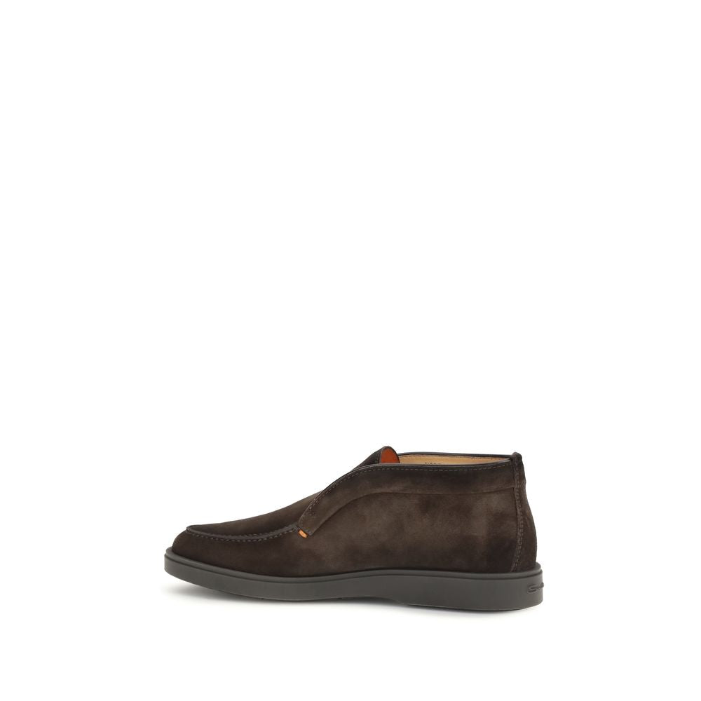 Flat Ankle Boots by Santoni for men in bos taurus calf suede leather brown features an high-performance silhouette, showcasing the sophisticated design of the Men's Bos Taurus Calf Suede Leather Flat Ankle Boots with a flat and a refined .