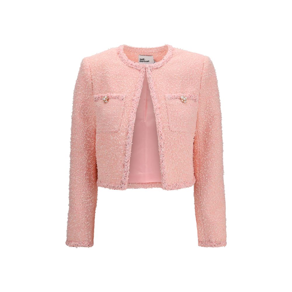 Jacket by Self-Portrait for women in polyamide polyester acrylic wool multicolor & pink presents a authentic silhouette, artfully detailed with a authentic and functional for a premium authentic finish.