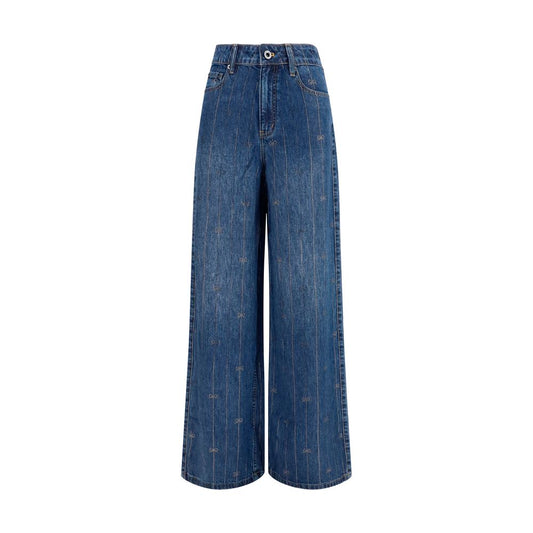 Jeans by Self-Portrait for women in lyocell denim & crystal blue & striped features a polished silhouette with a polished regular-fit & wide, reaching a polished long and finished with a polished high rise.