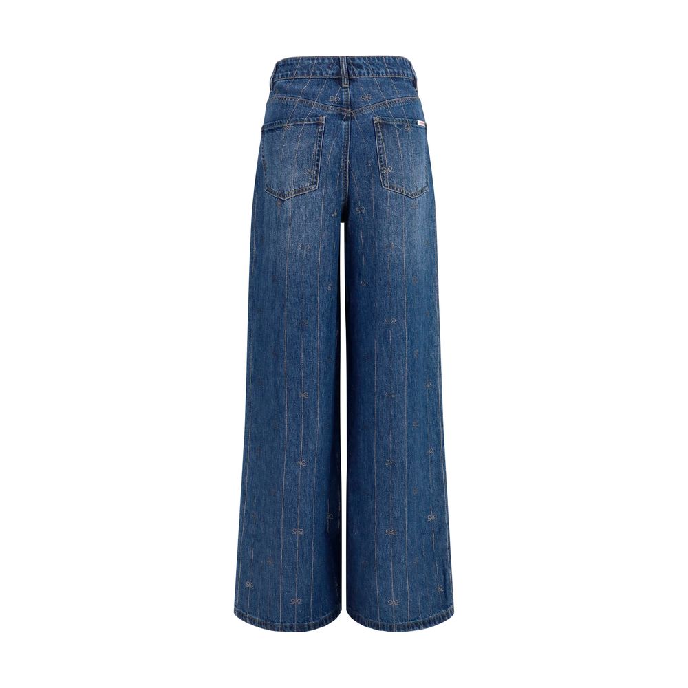 Jeans by Self-Portrait for women in lyocell denim & crystal blue & striped features an refined tailoring silhouette, showcasing a premium regular-fit & wide with a high rise and long cut for a refined tailoring look.
