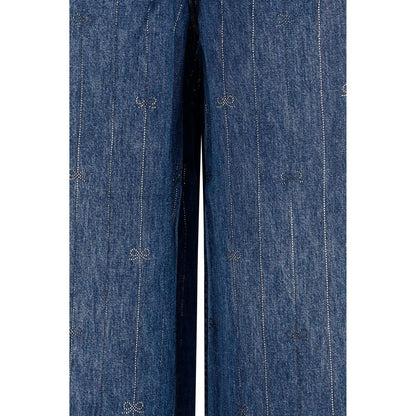 Jeans by Self-Portrait for women in lyocell denim & crystal blue & striped features an sartorial regular-fit & wide and long with a high rise cut for a sartorial finish.