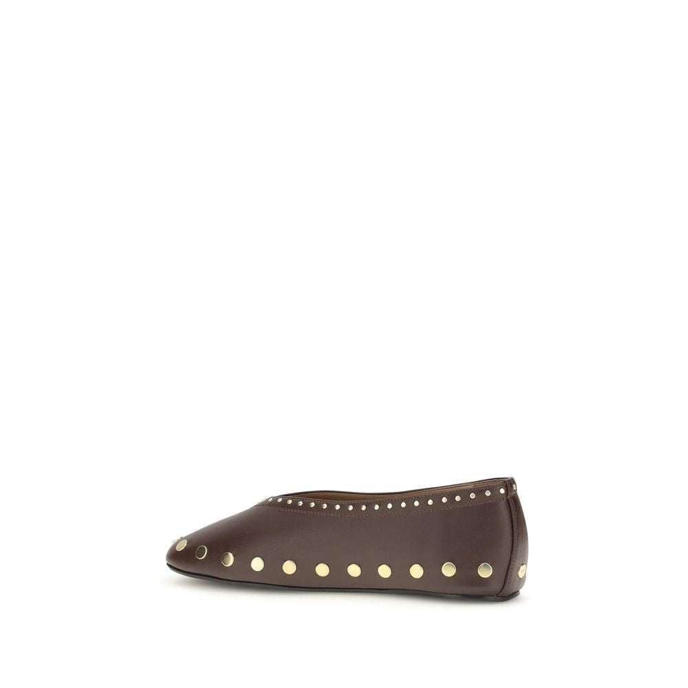 Ballet Flat Shoes by Ganni for women in tu polyurethane & cotton brown & gold showcases a dynamic silhouette, artfully capturing Jenny Women's TU Polyurethane & Cotton Ballet Flat Shoes through its distinctive and elegant .